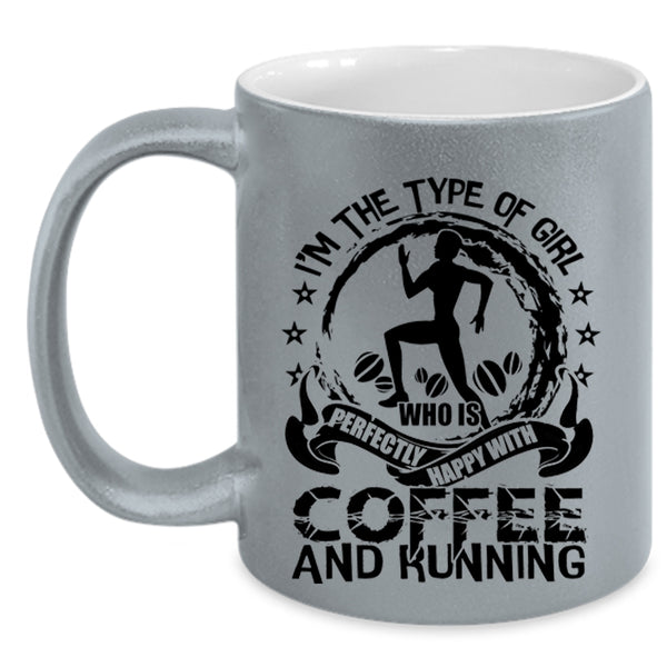 Happy With Coffee And Running Coffee Mug, Cute Girls Accent Mug