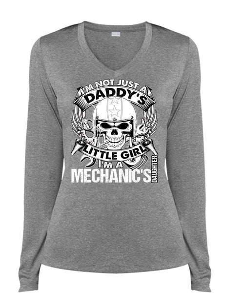 I'm A Mechanic's Daughter T Shirt, Daddy's Little Girl T Shirt, Cool Shirt (Ladies LS Heather V-Neck)