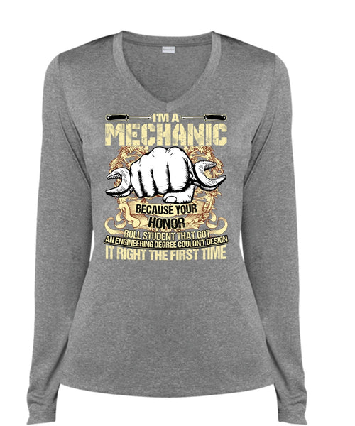 I'm A Mechanic T Shirt, It Right The First Time T Shirt, Cool Shirt (Ladies LS Heather V-Neck)