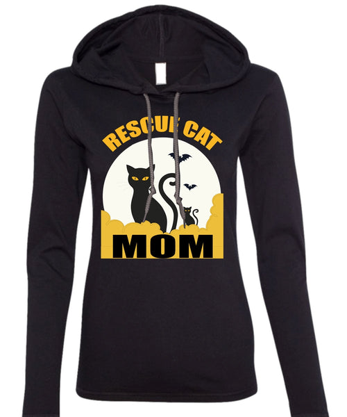 Rescue Cat Mom T Shirt, My Favorite T Shirt (Anvil Ladies Ringspun Hooded)