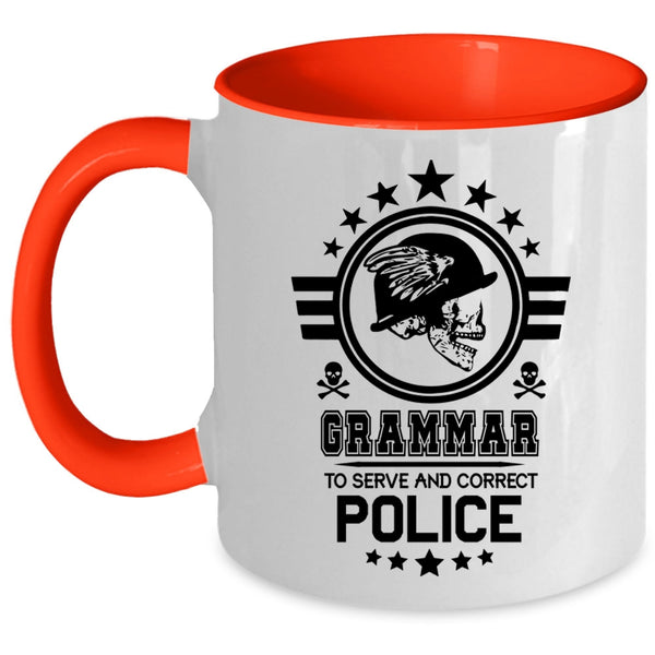 Cool Police Officer Coffee Mug, Grammar To Serve And Correct Police Accent Mug