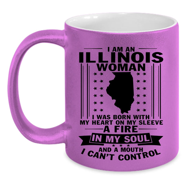 I Was Born With My Heart On My Sleeve Coffee Mug, Illinois Woman Accent Mug