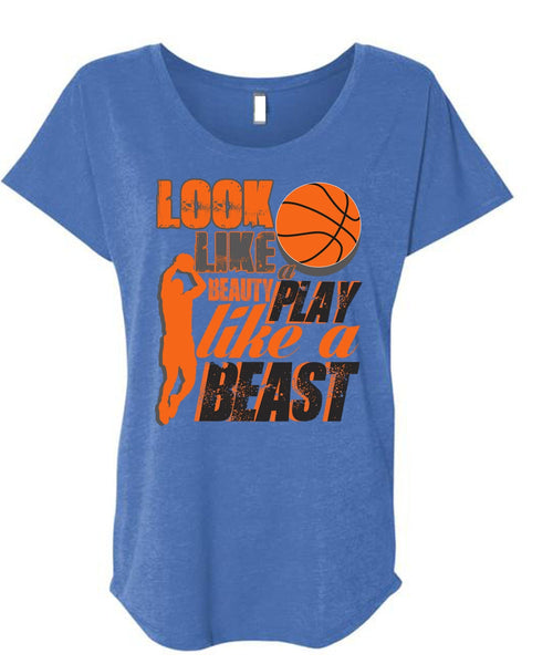 Look Like A Beauty Play Like A Beast T Shirt, Being A Basketball Mom T Shirt, Cool Shirt (Ladies' Triblend Dolman Sleeve)