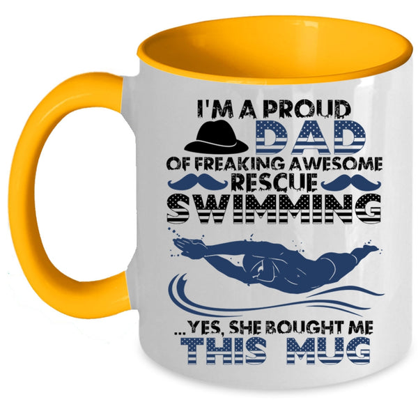 Cool Daddy Coffee Mug, I'm A Proud Dad Of Rescue Swimming Accent Mug