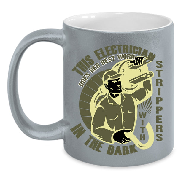 Cute Electricians Coffee Mug, This Electrician Does Her Best Work Accent Mug