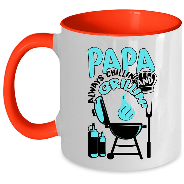 Funny Barbecue Coffee Mug, Papa Always Chilling Grilling Accent Mug