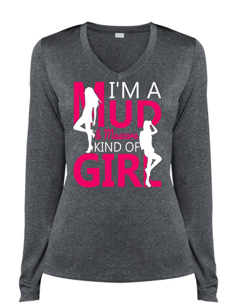 I'm A Mud T Shirt, Mascara Kind Of Girl T Shirt, Cool Shirt (Ladies LS Heather V-Neck)