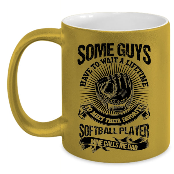 Awesome Dad Coffee Mug, My Favorite Softball Player Calls Me Dad Accent Mug