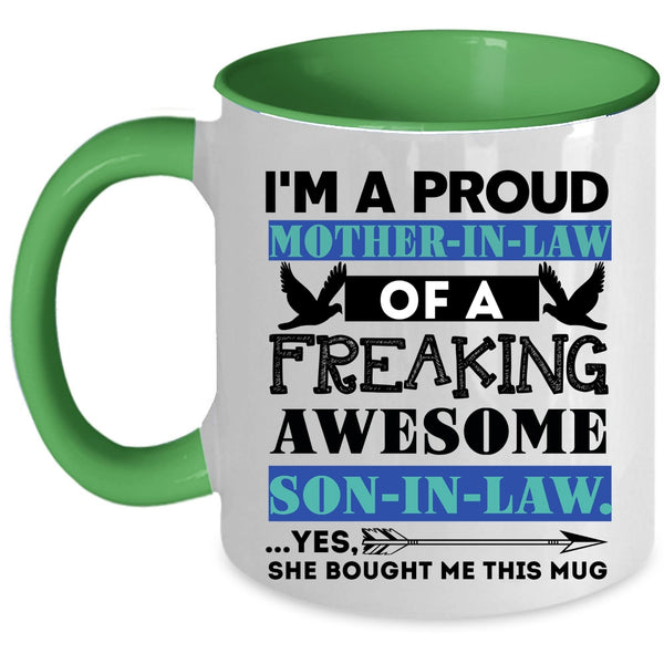 Awesome Mom Coffee Mug, Proud Mother In Law Of A Son In Law Accent Mug