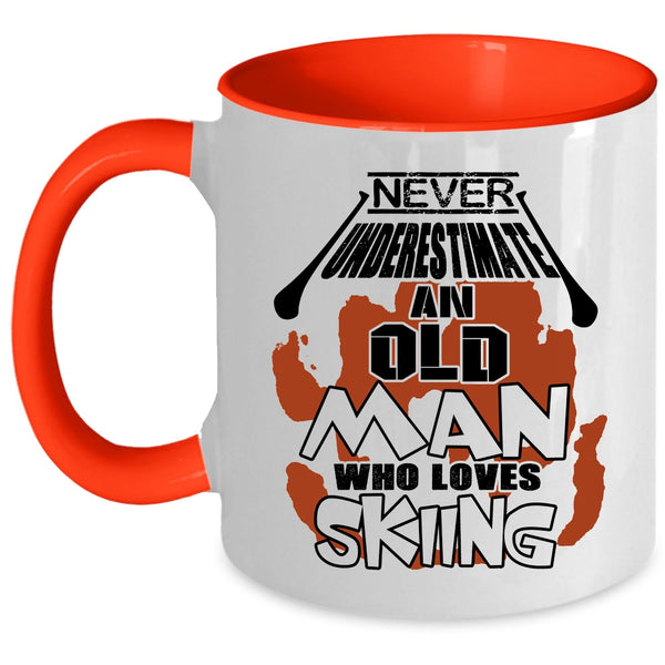 Cool Dad Coffee Mug, Never Underestimate An Old Man Loves Skiing Accent Mug