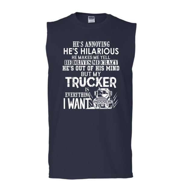 My Trucker Is Everything T Shirt, I Love My Trucker Tank Top (Men's Cotton Sleeveless)