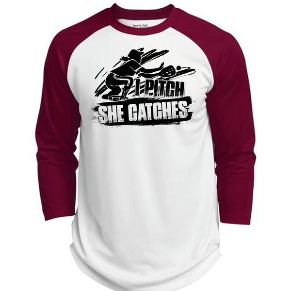 I Pitch She Catches T Shirt, I Love Softball T Shirt, Awesome T-Shirts  (Polyester Game Baseball Jersey)