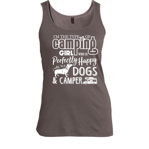 I'm The Type Of Camping Girl T Shirt, Happy With My Dogs & Camper T Shirt, Cool T Shirt