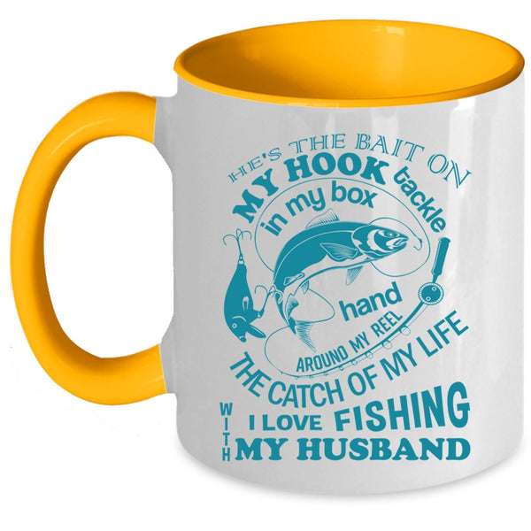 Marrying Coffee Mug, I Love Fishing With My Husband Accent Mug