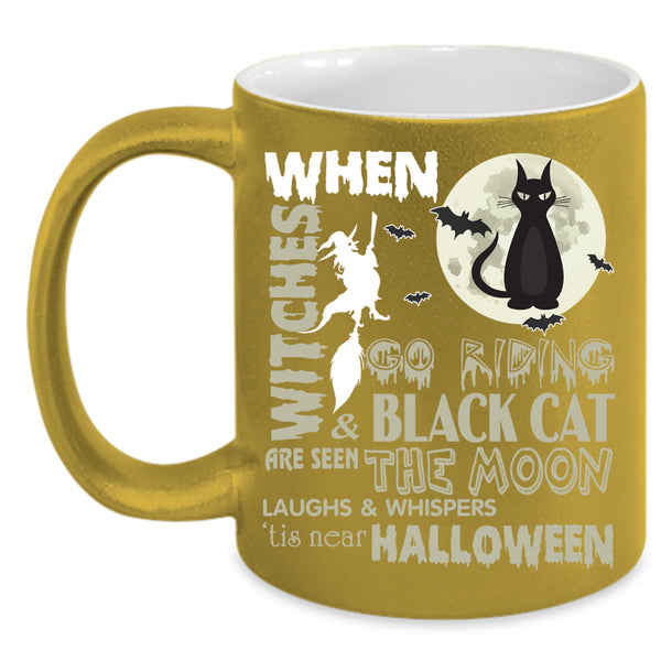 Witches Go Riding Coffee Mug, Black Cat Are Seen The Moon Coffee Cup