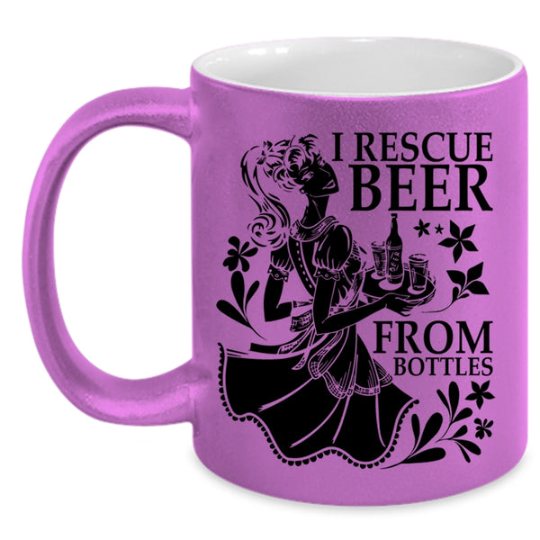 Cute Beer Drinker Coffee Mug, I Rescue Beer From Bottles Accent Mug