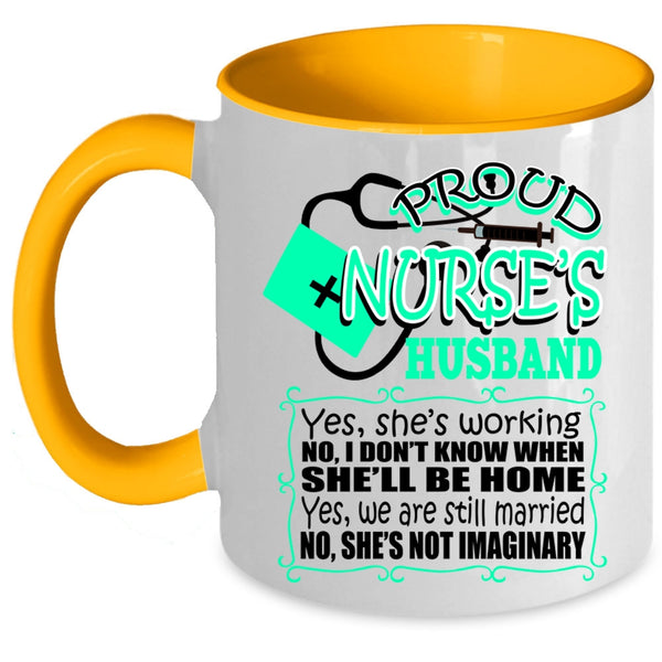 Cool Just Married Coffee Mug, Proud Nurse's Husband Accent Mug