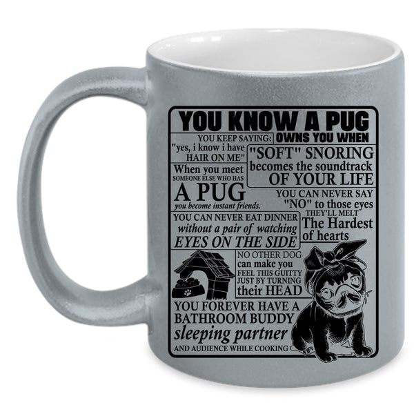 Cute Gift For Pug Lover Coffee Mug, You Know A Pug Owns You Accent Mug