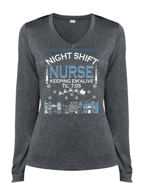 Night Shift Nurse Keeping T Shirt, This Girl Loves Christmas T Shirt, Cool Shirt (Ladies LS Heather V-Neck)