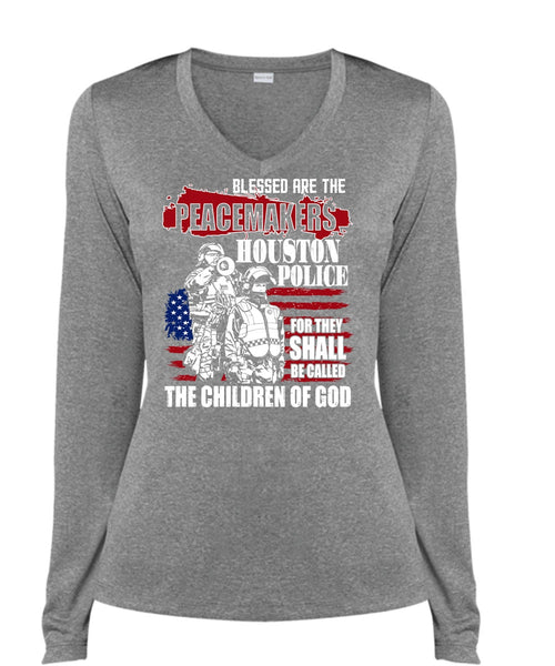 They Shall Be Called The Children Of God T Shirt, Being A Police T Shirt, Cool Shirt (Ladies LS Heather V-Neck)