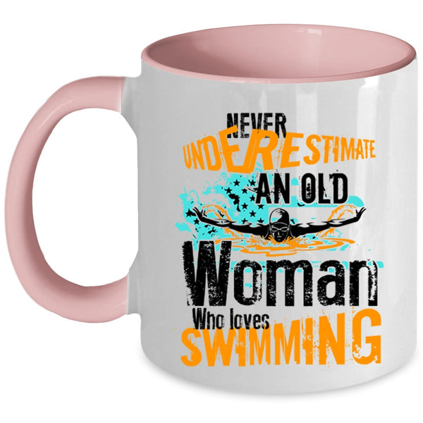 Cool Grandma Coffee Mug, An Old Woman Loves Swimming Accent Mug