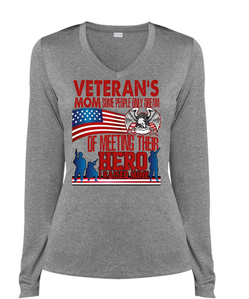 Veteran's Mom T Shirt, Being A Veteran T Shirt, Cool Shirt (Ladies LS Heather V-Neck)