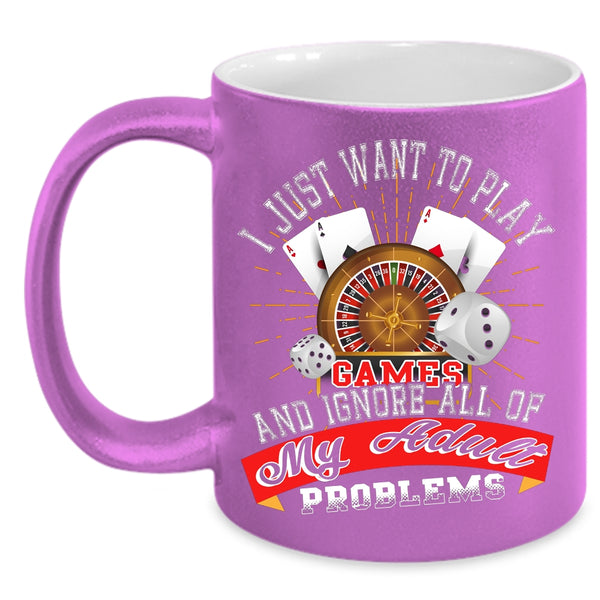 I Just Want To Play Games Coffee Mug, Cool Playing Games Coffee Cup