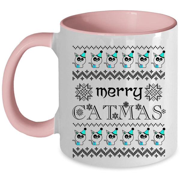 Christmas Gift For Cat Lover Coffee Mug, Merry Catmas Accent Mug