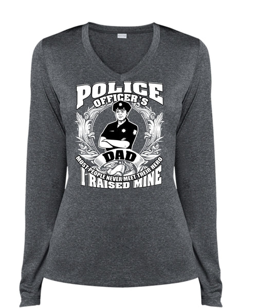 Police Officer's Dad T Shirt, Being A Police T Shirt, Cool Shirt (Ladies LS Heather V-Neck)