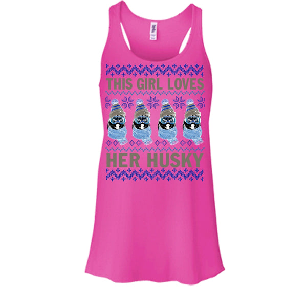 This Girl Loves Her Husky T Shirt, Husky Merry Christmas Tank Top