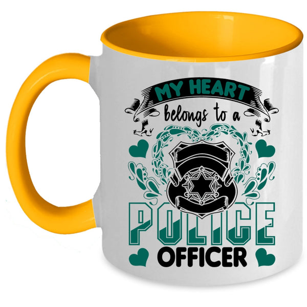 I Love Policeman Coffee Mug, My Heart Belongs To A Police Officer Accent Mug