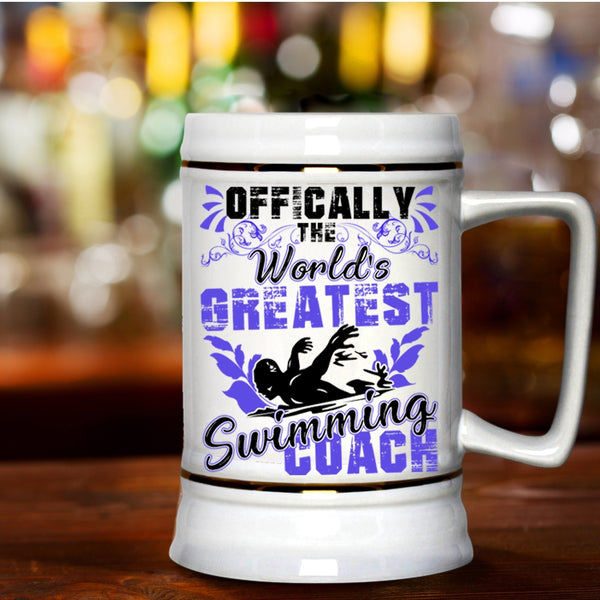 Cute Swimming Coach Beer Stein 22oz, The World's Greatest Swimming Coach Beer Mug