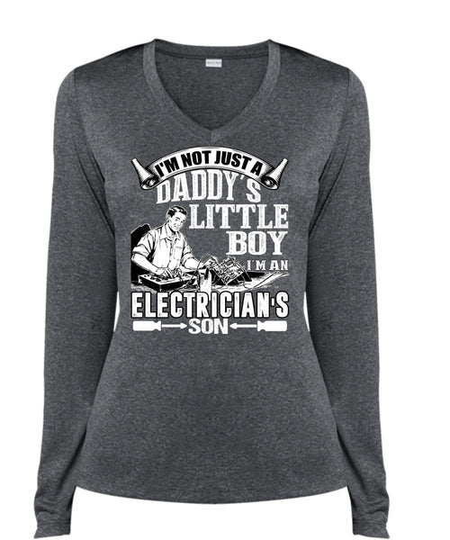 I'm An Electrician's Son T Shirt, Daddy's Little Boy T Shirt, Cool Shirt (Ladies LS Heather V-Neck)