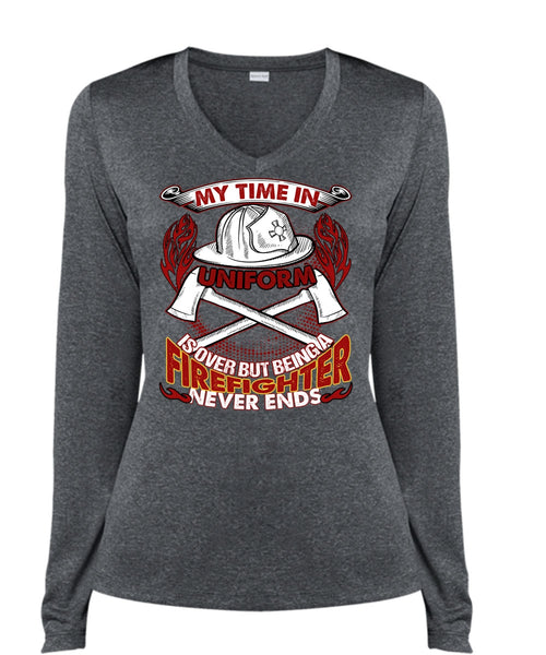 Being A Firefighter T Shirt, I Love Firefighter T Shirt, Cool Shirt (Ladies LS Heather V-Neck)