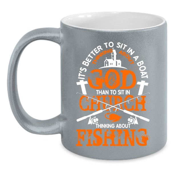 Thinking About Fishing Coffee Mug, Funny Fishing Coffee Cup