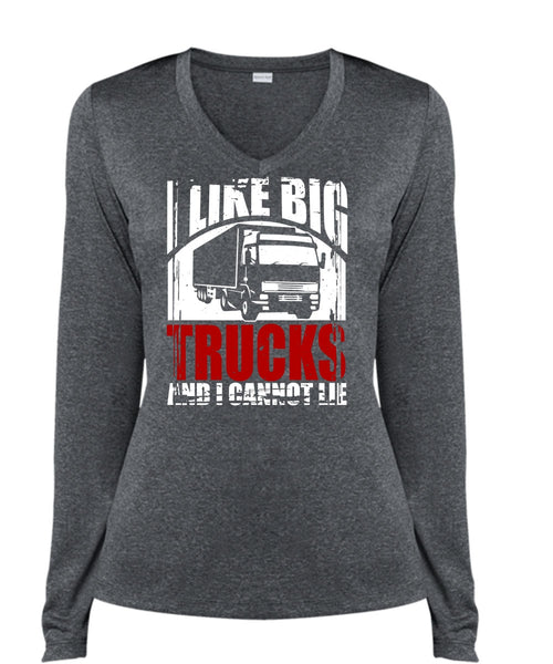 Like Big Trucks T Shirt, Being A Trucker T Shirt, Cool Shirt (Ladies LS Heather V-Neck)