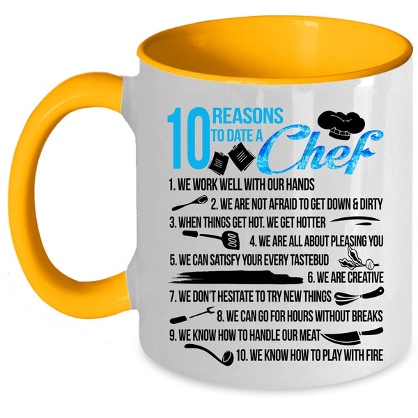 Cool Couple Coffee Mug, 10 Reasons To Date A Chef Accent Mug
