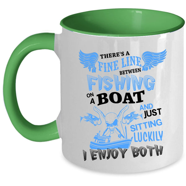 Just Sitting Luckily Coffee Mug, Fishing On A Boat Accent Mug