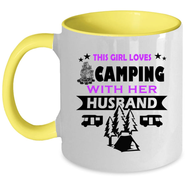 Cute Wife Coffee Mug, This Girl Loves Camping With Her Husband Accent Mug