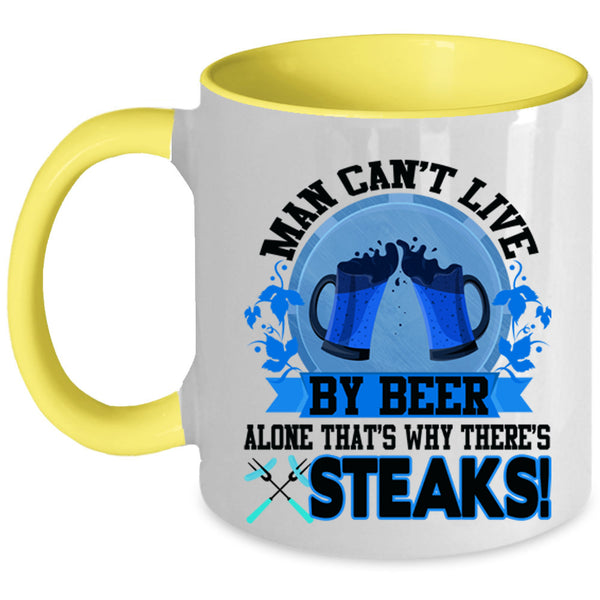 Funny Beer Drinker Coffee Mug, Man Can't Live By Beer Alone Accent Mug