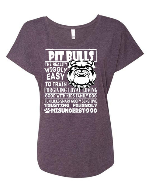 Pit Bulls The Reality Wiggly Easy T Shirt, Good With Kids Family Dog T Shirt, Cool Shirt (Ladies' Triblend Dolman Sleeve)