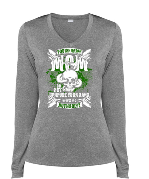 Proud Army Mom T Shirt, Being A Mom T Shirt, Cool Shirt (Ladies LS Heather V-Neck)