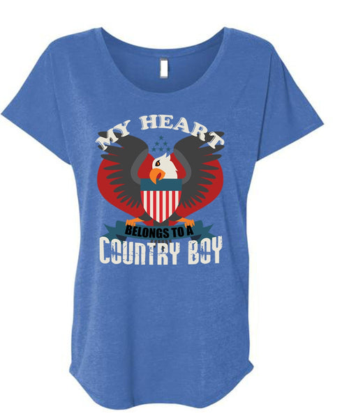 My Heart Belongs To A Country Boy T Shirt, Being A Veteran T Shirt, Cool Shirt (Ladies' Triblend Dolman Sleeve)