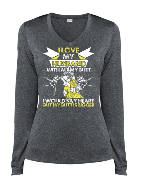 I Love My Husband T Shirt, I Would Say Heart T Shirt, Cool Shirt (Ladies LS Heather V-Neck)