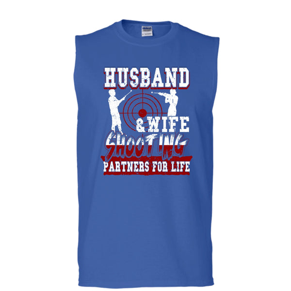 Husband & Wife T Shirt, Shooting Partners For Life T Shirt, Cool T Shirt (Men's Cotton Sleeveless)