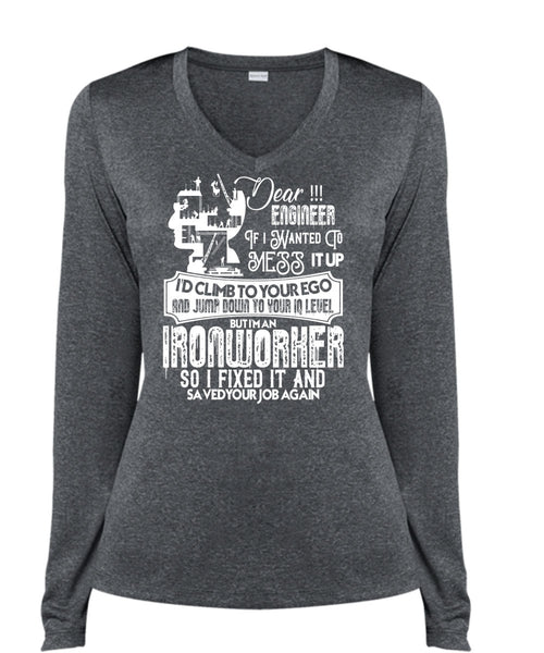 I'm An Ironworker T Shirt, I Fixed It T Shirt, Cool Shirt (Ladies LS Heather V-Neck)