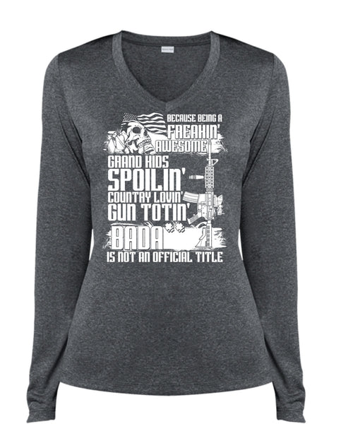 Grandkids Spoiling Country Loving Gun T Shirt, I Love Veteran T Shirt, Cool Shirt (Ladies LS Heather V-Neck)