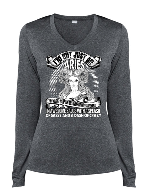 I'm Not Just An Aries T Shirt, Dash Of Crazy T Shirt, Cool Shirt (Ladies LS Heather V-Neck)