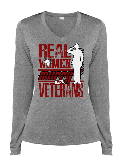 Real Women Marry Are Veterans T Shirt, Being A Veteran T Shirt, Cool Shirt (Ladies LS Heather V-Neck)