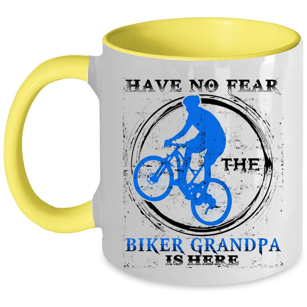 Awesome Bikers Coffee Mug, Have No Fear The Biker Grandpa Is Here Accent Mug